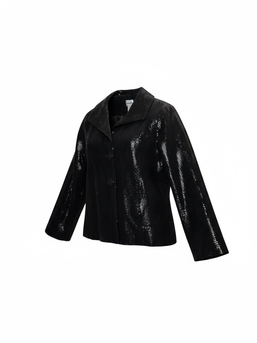 Chico's "Boa Shine" Genuine Leather Black Snakeskin Blazer Jacket Sz 1 M